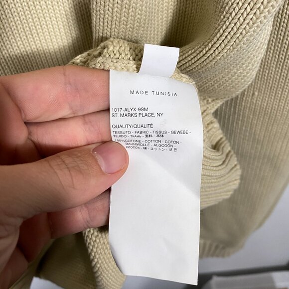 1017 ALYX 9SM Treated Logo Knit Hooded Sweater Beige Cotton Size XL - Picture 6 of 11